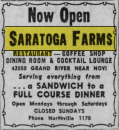 Saratoga Farms (Country Epicure) - Mar 24 1953 Ad (newer photo)